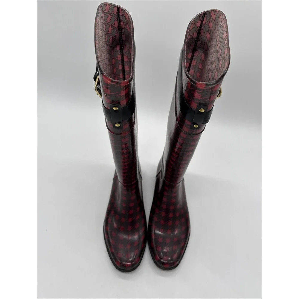 Lauren‎ Ralph Lauren Rossalyn II Red Black Plaid Rubber Rain Boots Size 8